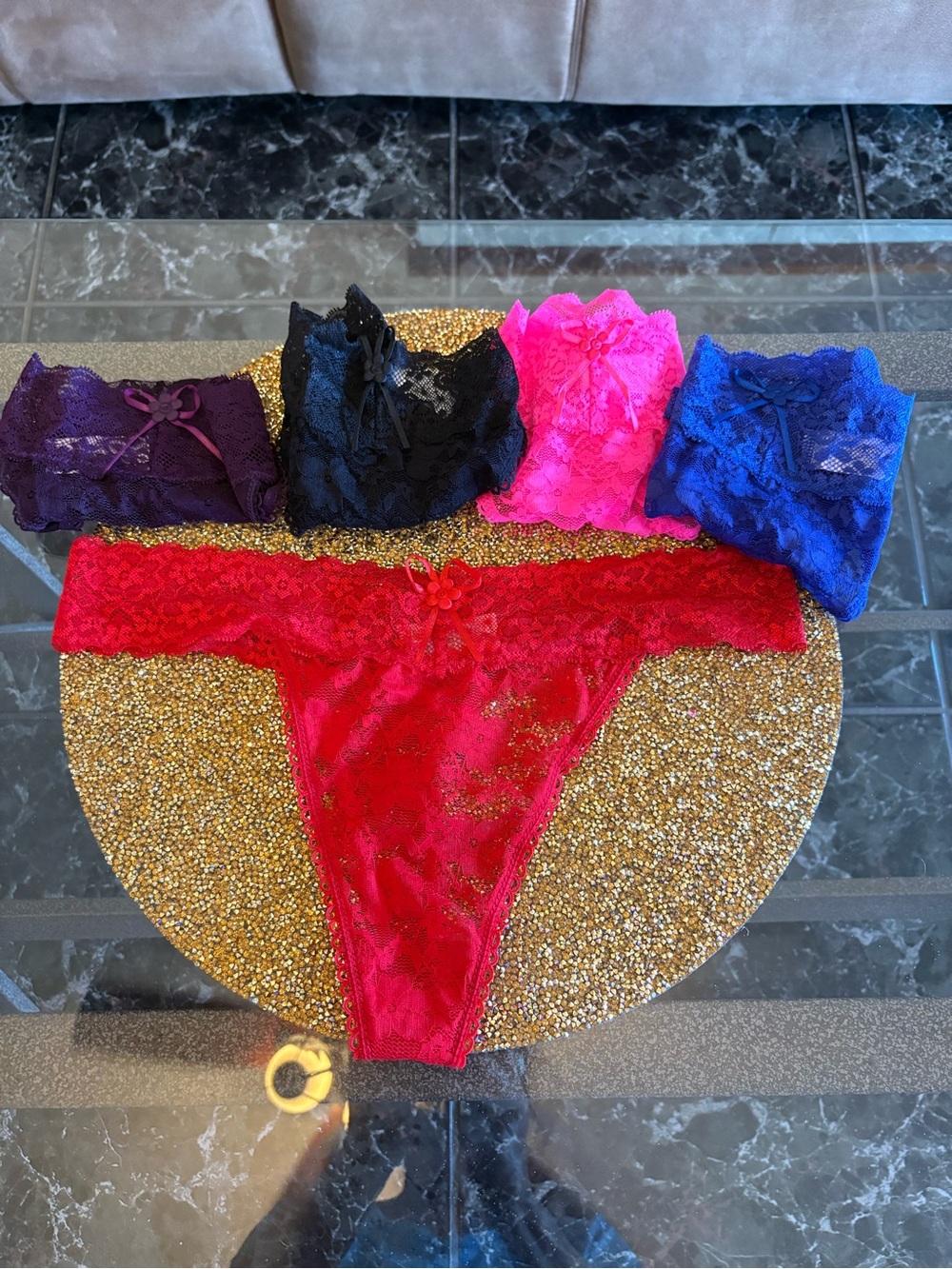 Lace NWT Thong Panties– Red Lace + 4 colors(5 packs)with Decorative Bow - Picture 14 of 14
